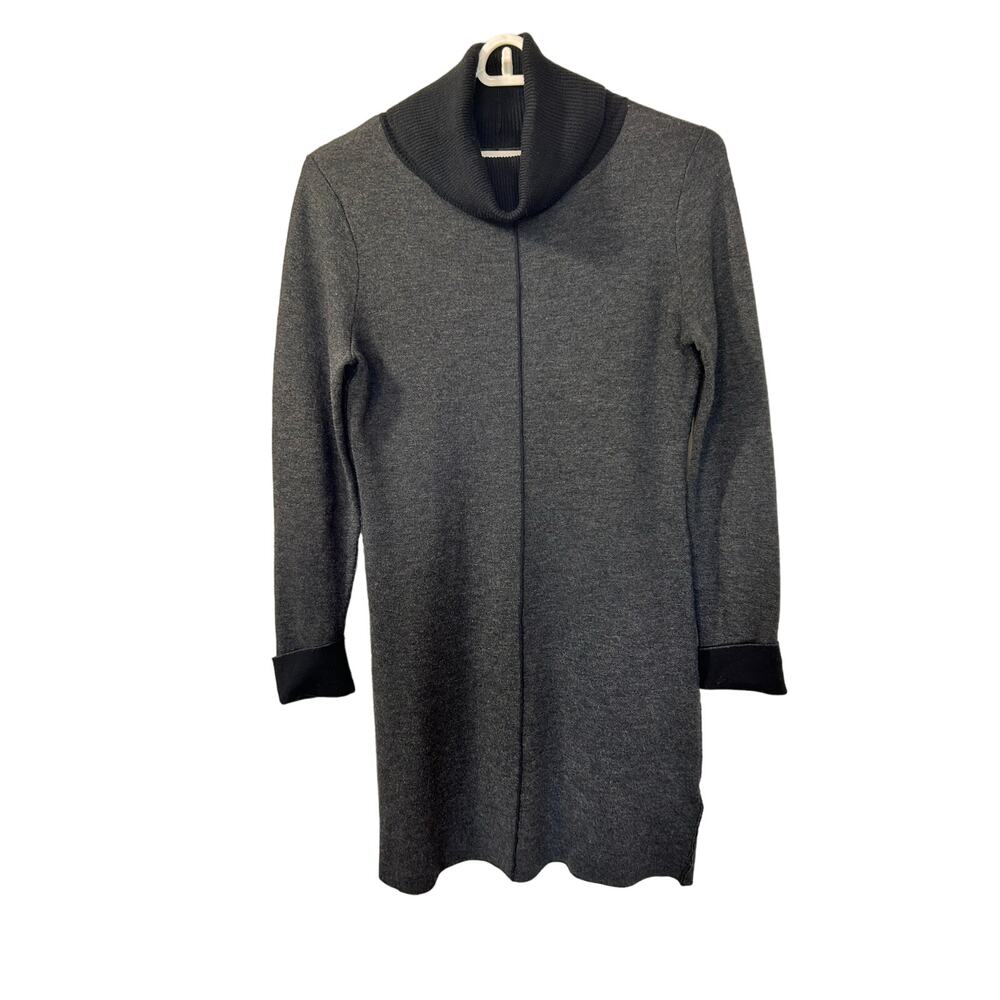 Artisan NY Women's Cuff Cowl Neck Sweater Dress Pullover Gray and Black SZ Small